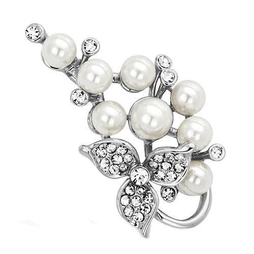 Brass Silver Pearl CZ Grape Cluster Vine Brooch