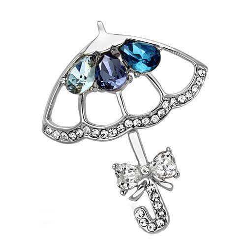 Brass Silver Blue Crystal CZ Pave Umbrella Parasol Brooch