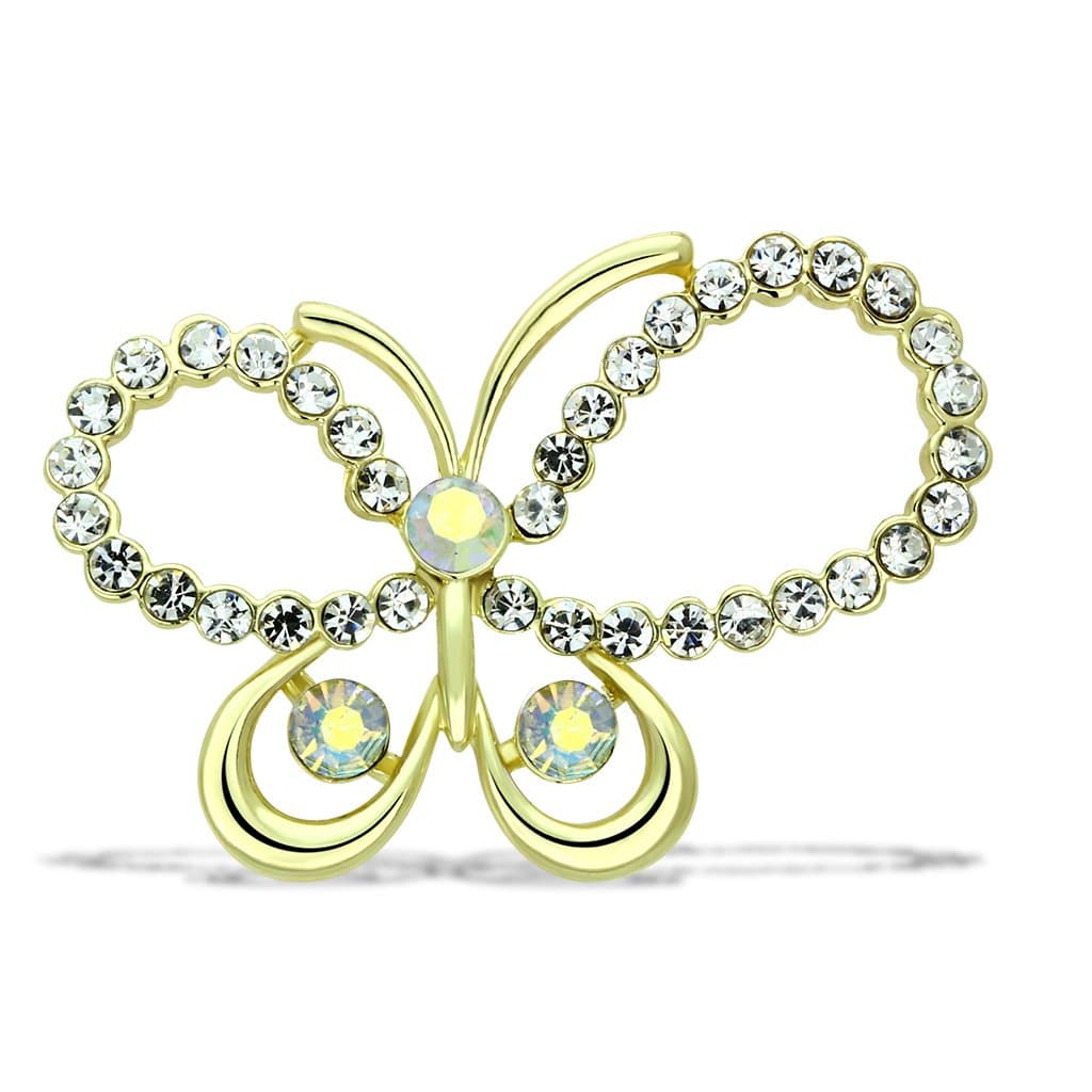 Brass Gold Aurora Borealis CZ Open Wing Butterfly Ring