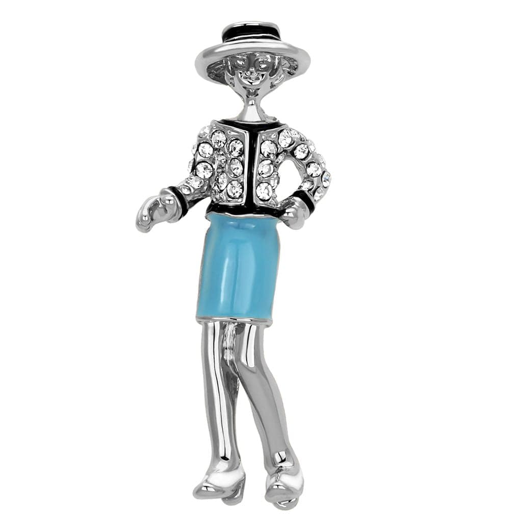 Brass Silver Blue Enamel Crystal Gentleman Man Figure Brooch