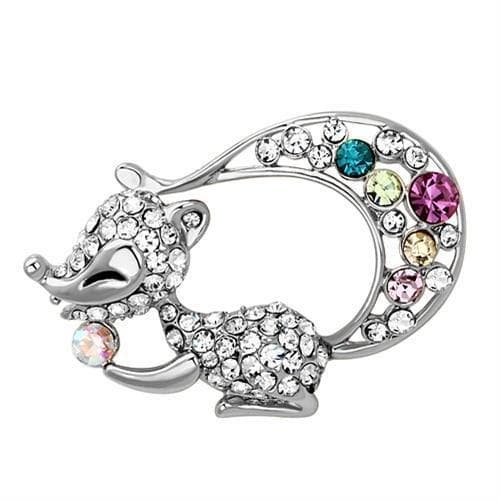Brass Silver Multi Color Crystal Pave Mouse Brooch