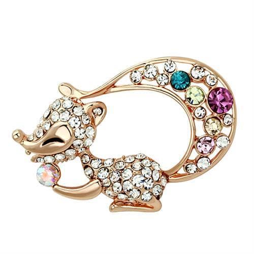 Brass Rose Gold Multi Color Crystal Pave Mouse Brooch