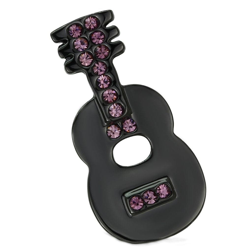 Brass Black Pink Crystal Enamel Guitar Brooch