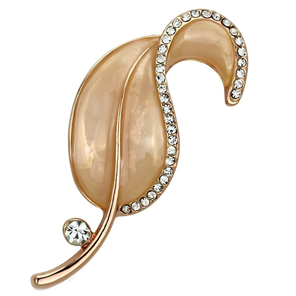 Brass Rose Gold Enamel CZ Leaf Brooch | The Stainless Jewelry