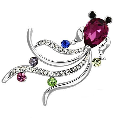 Brass Silver Multi Color Crystal Fuchsia Snail Vine Brooch LO2904