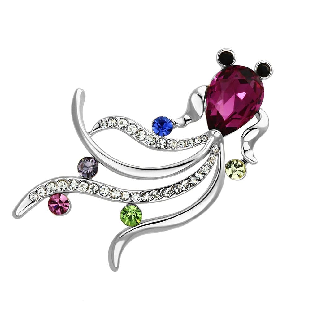 Brass Silver Multi Color Crystal Fuchsia Snail Vine Brooch