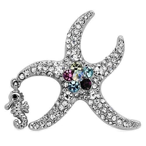 Brass Silver Aurora Borealis Crystal Pave Starfish Ring