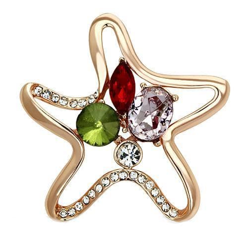 Brass Rose Gold Multi Color Crystal CZ Star Brooch