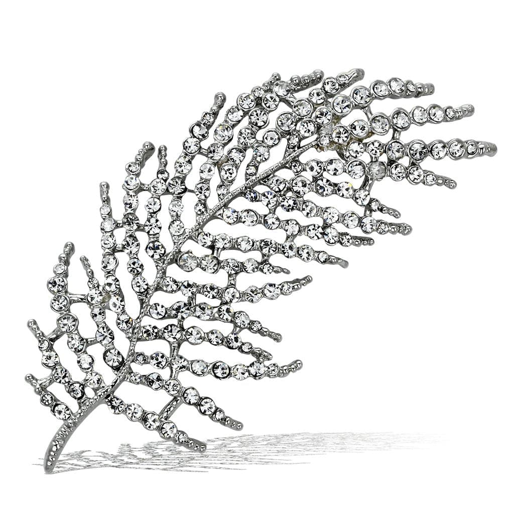 Brass Silver Crystal Pave Leaf Fern Spray Brooch