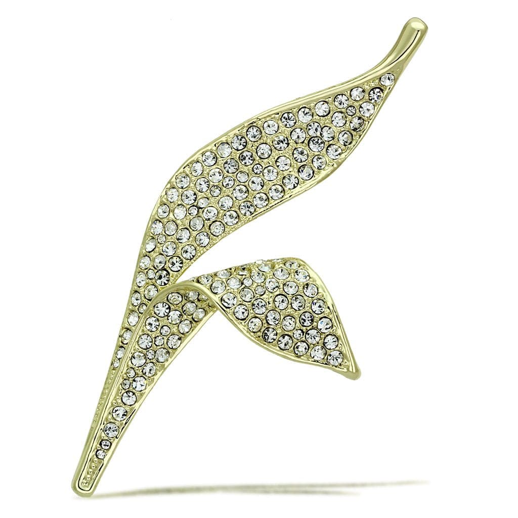 Gold CZ Pave Leaf Swallow Bird Brooch
