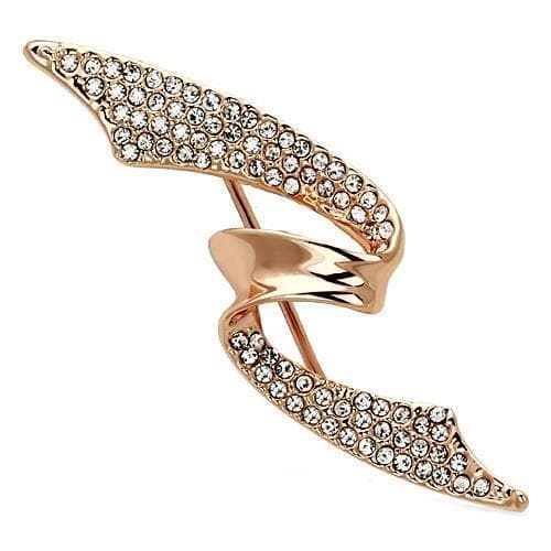 Brass Rose Gold CZ Pave Curved Leaf Lightning Brooch