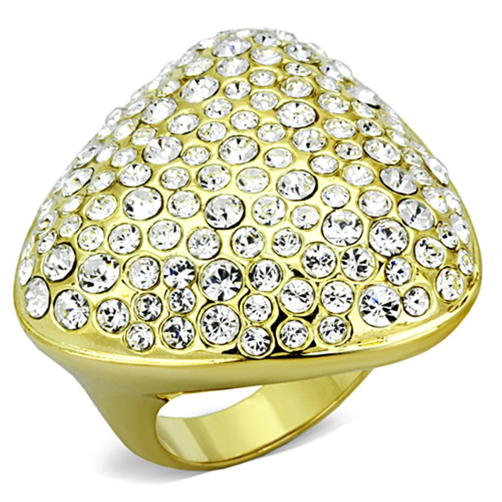 Brass Gold CZ Pave Dome Triangle Cocktail Ring