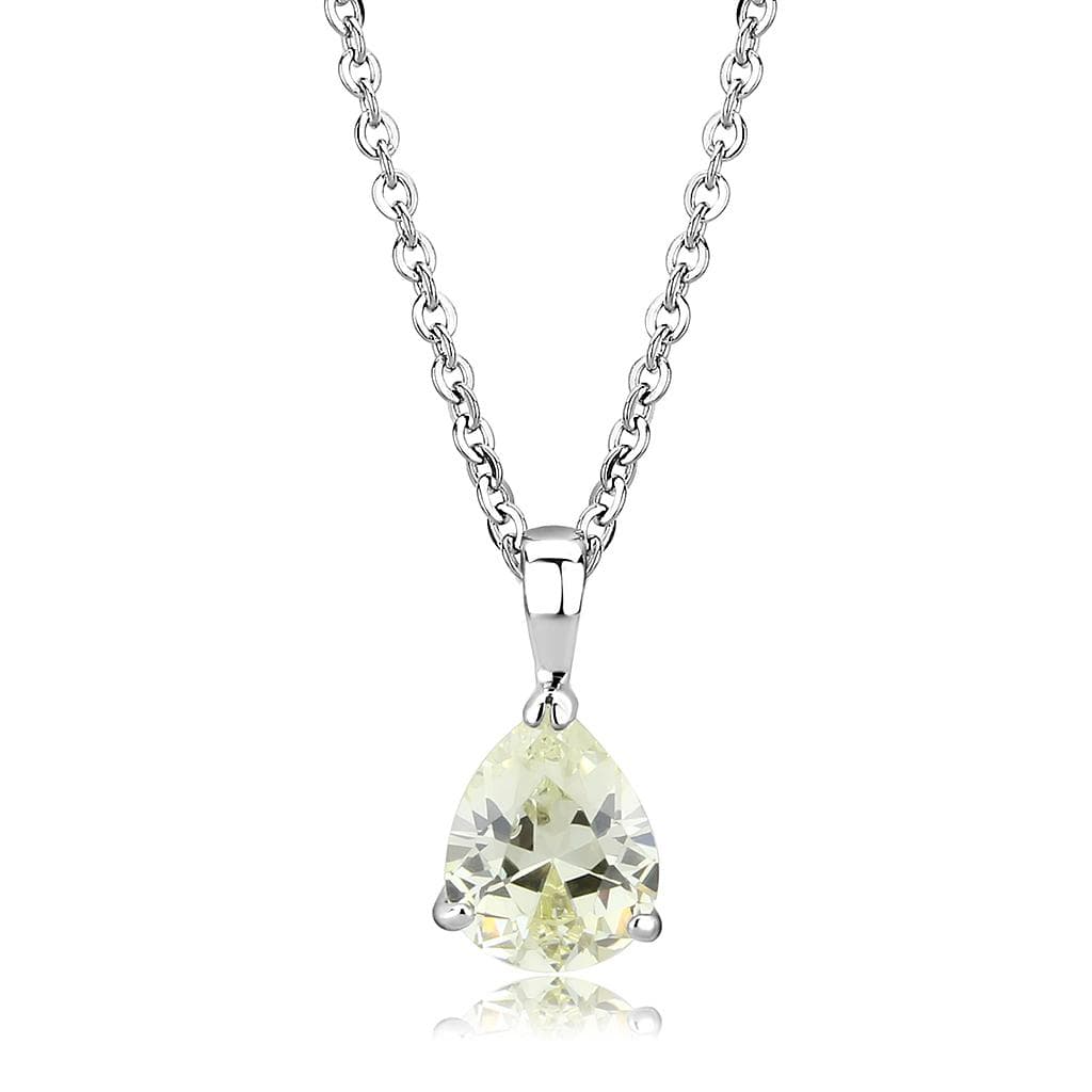 Brass Silver Yellow CZ Pear Solitaire Pendant Necklace