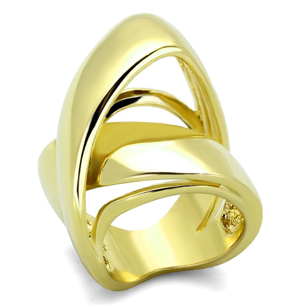 Brass Gold Polished Sculpted Triple Wave Cocktail Ring