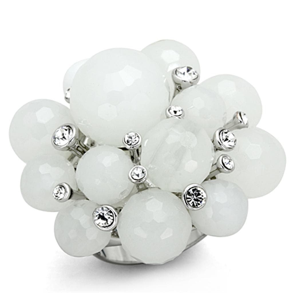 Brass Silver White Bead Cluster Flower Cocktail Ring