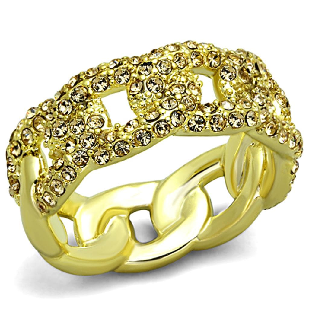 Brass Gold Champagne Topaz CZ Pave Chain Link Band Ring