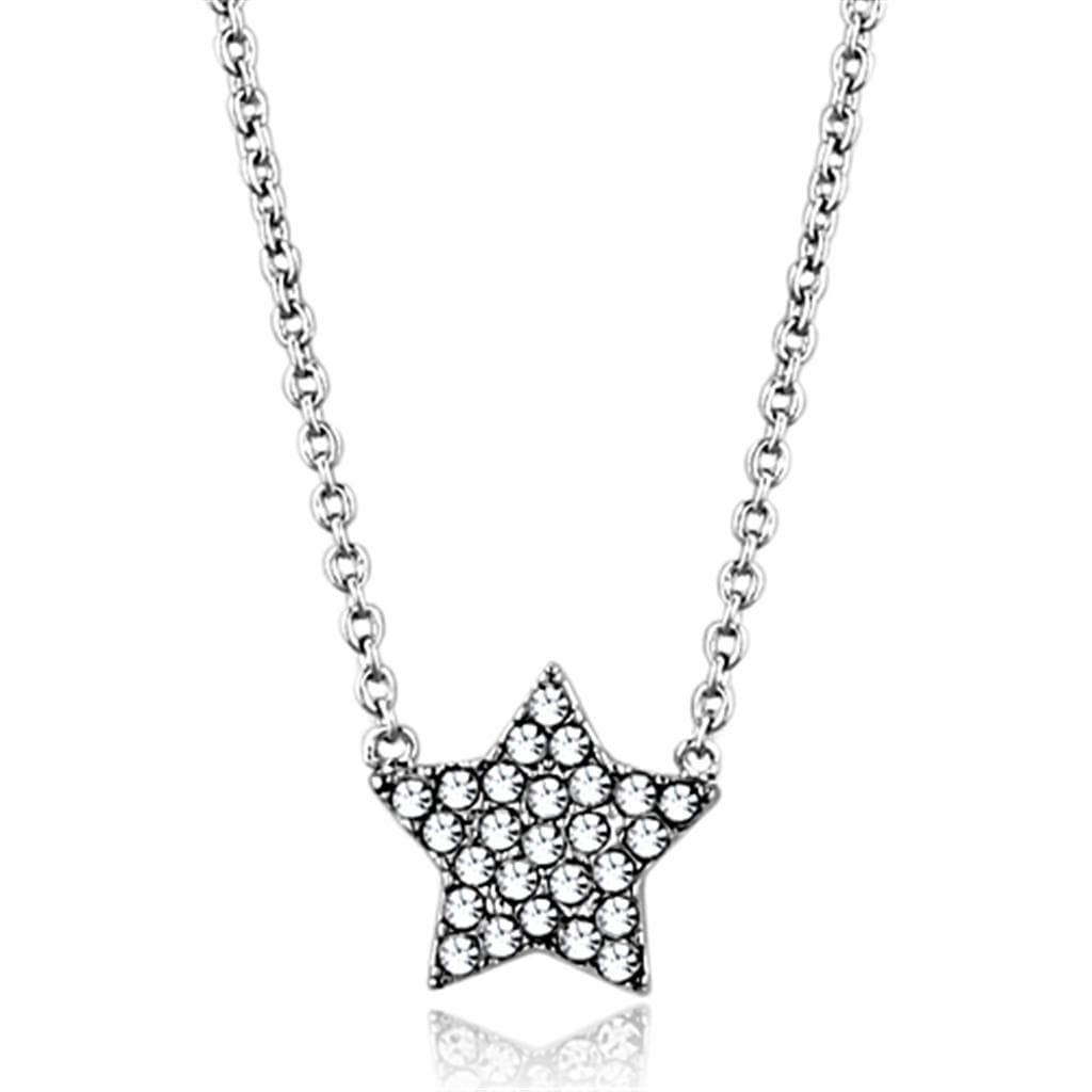 Brass Silver CZ Pave Star Pendant Necklace