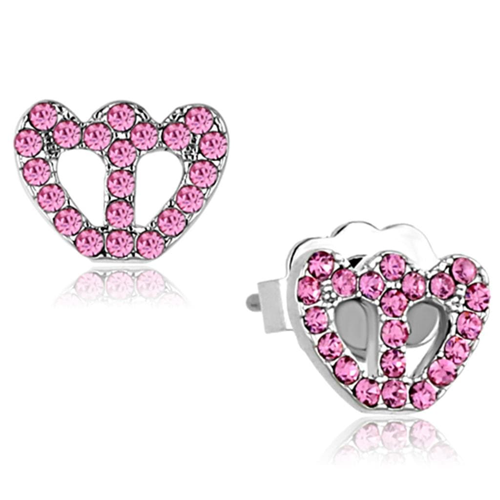 Brass Silver Pink Crystal Heart Peace Sign Stud Earrings