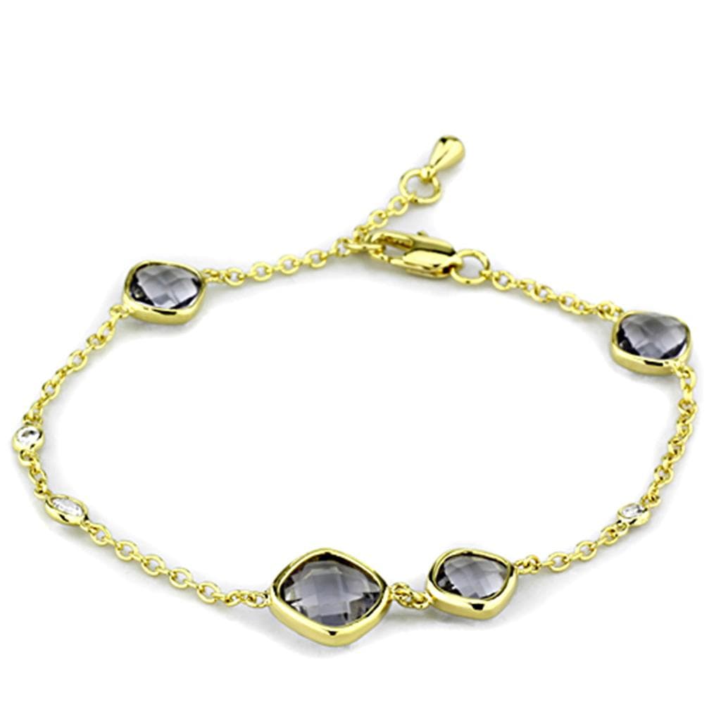 Brass Gold Smoky Quartz Cushion Bezel Station Chain Bracelet