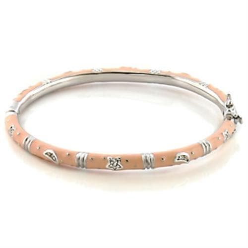 Brass Silver Pink Enamel Silver Charm Stackable Hinged Bracelet