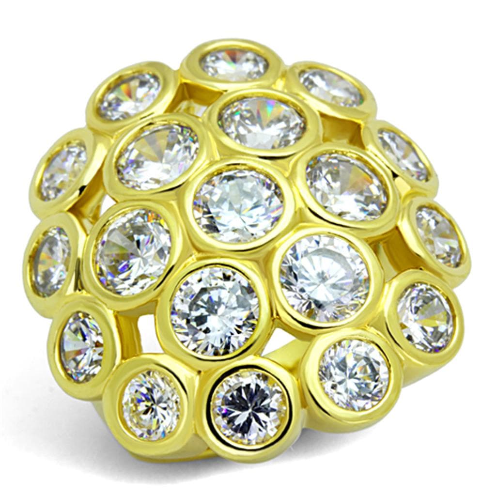 Brass Gold Clear CZ Bezel Bubble Cluster Dome Cocktail Ring