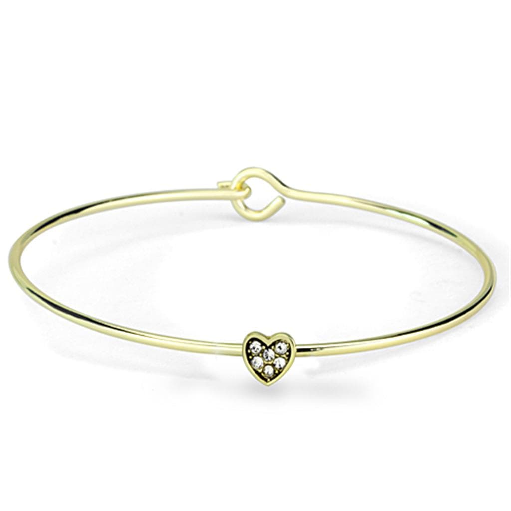 Brass Gold CZ Heart Charm Slim Wire Hook Bracelet