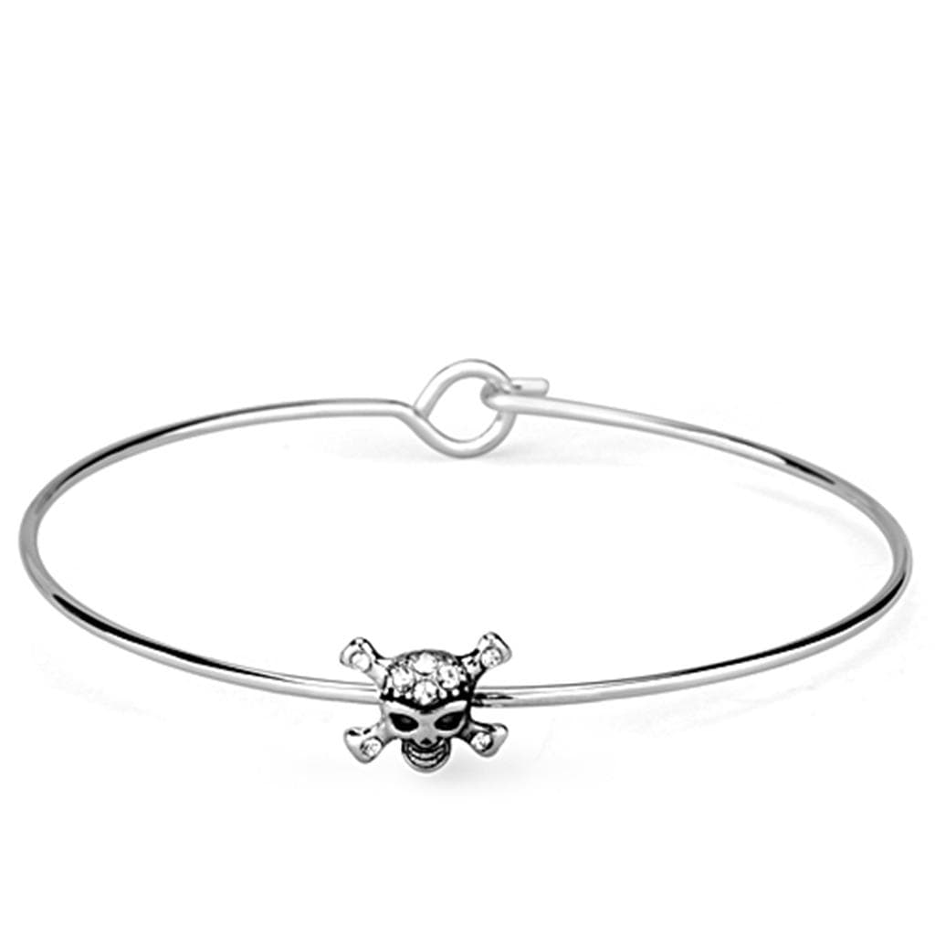 Brass Silver CZ Skull Crossbones Charm Wire Hook Bracelet