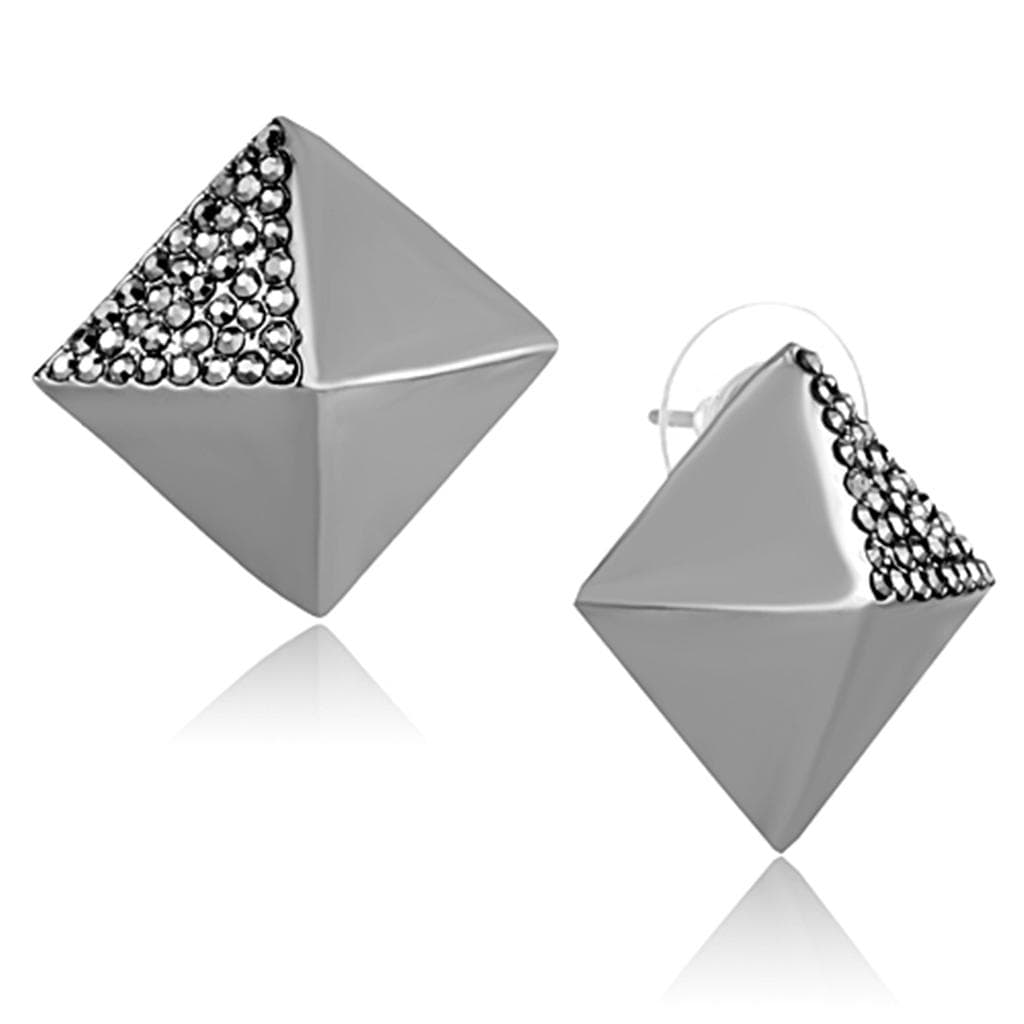 Brass Silver Marcasite CZ Pyramid Triangle Stud Earrings
