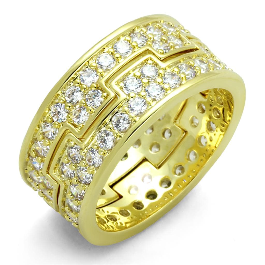 Brass Gold CZ Pave Lightning Bolt Geometric Eternity Band Ring