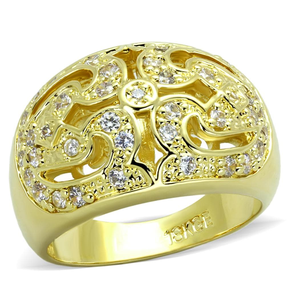 Brass Gold CZ Filigree Scroll Dome Cocktail Ring
