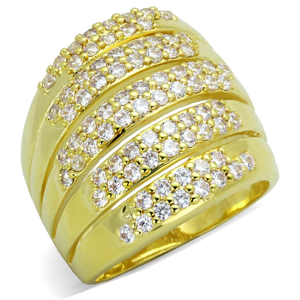 Brass Gold CZ Pave Multi Row Wide Dome Cocktail Ring LO3408