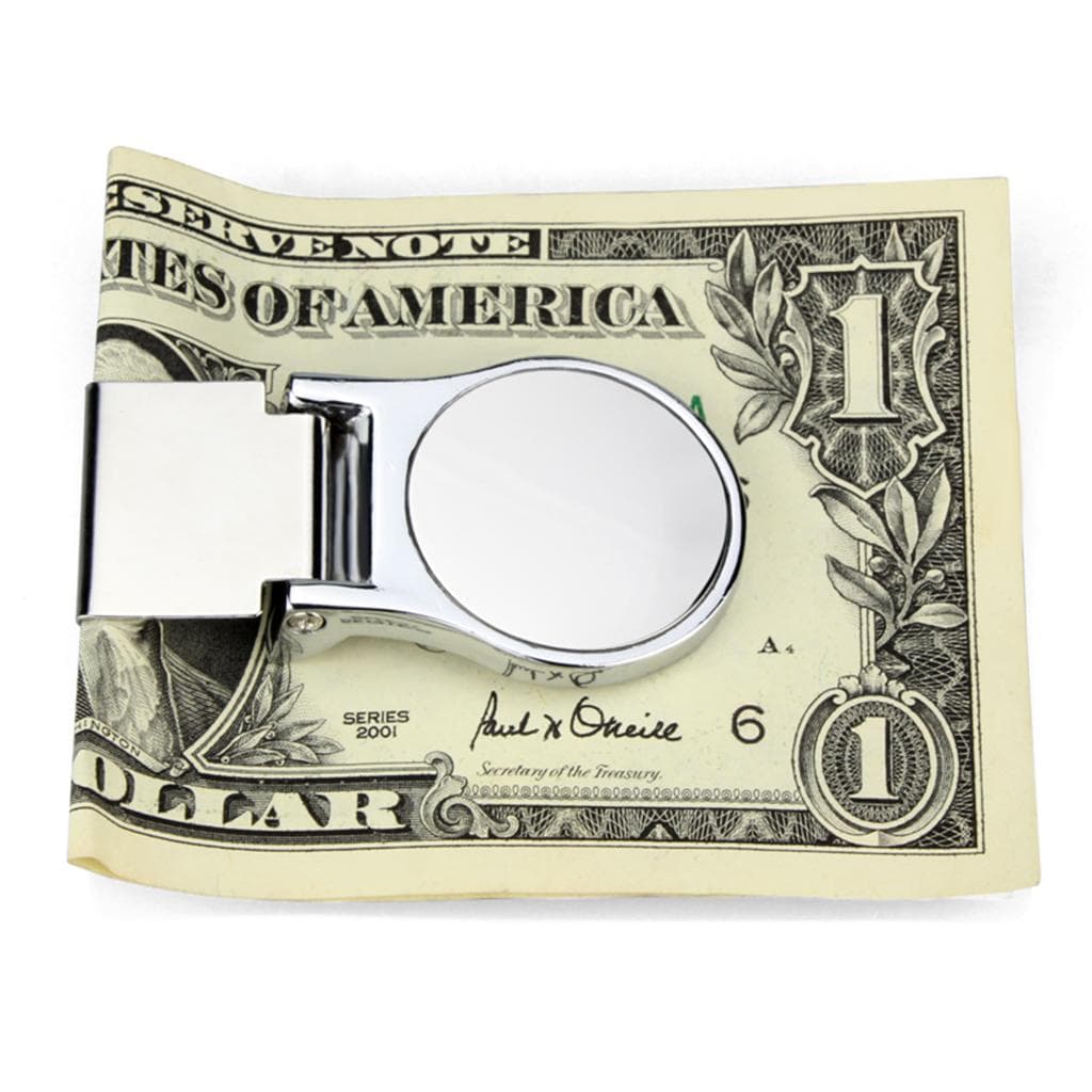 Stainless Steel Silver Polished Round Disc Money Clip