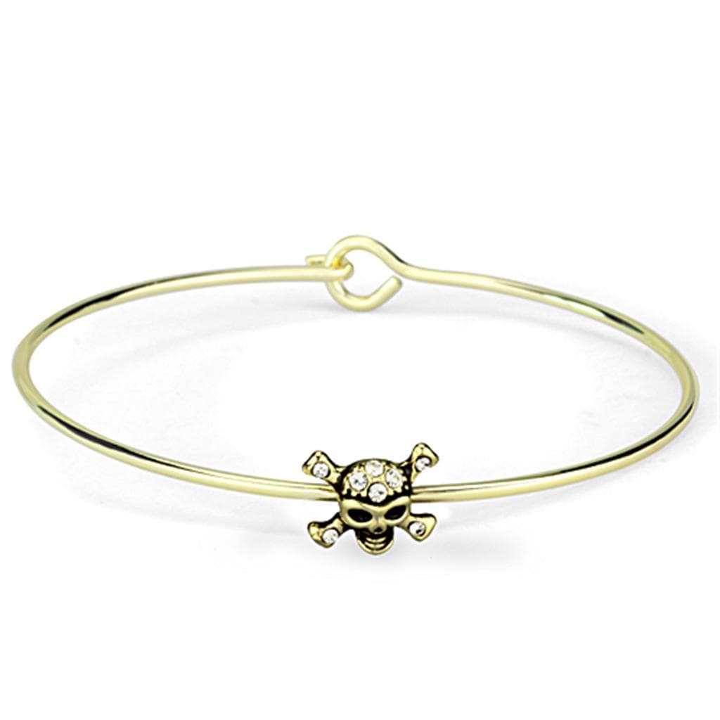 Brass Gold CZ Skull Crossbones Charm Wire Hook Bangle Bracelet