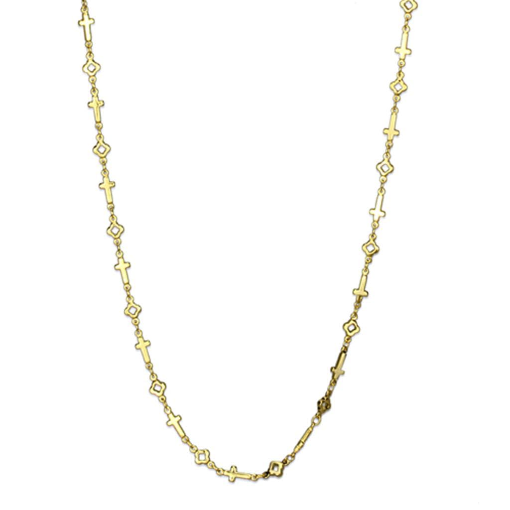 Brass Gold CZ Cross Station Chain Necklace