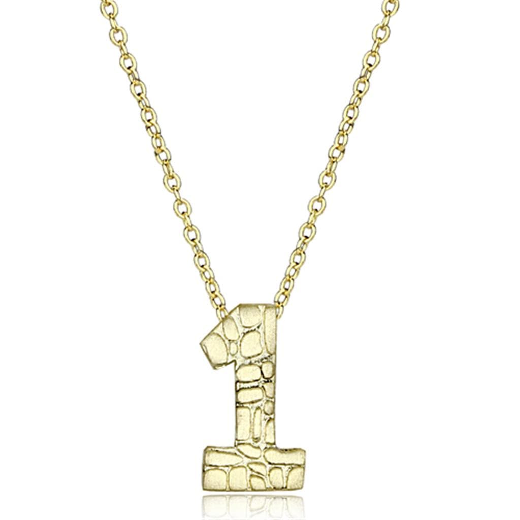 Brass Gold Textured Number 1 Pendant Necklace