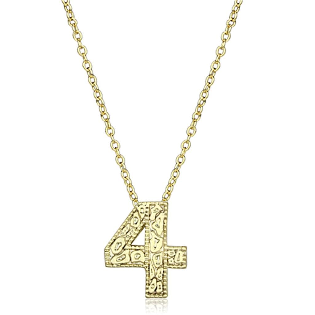 Brass Gold Textured Number 4 Pendant Necklace