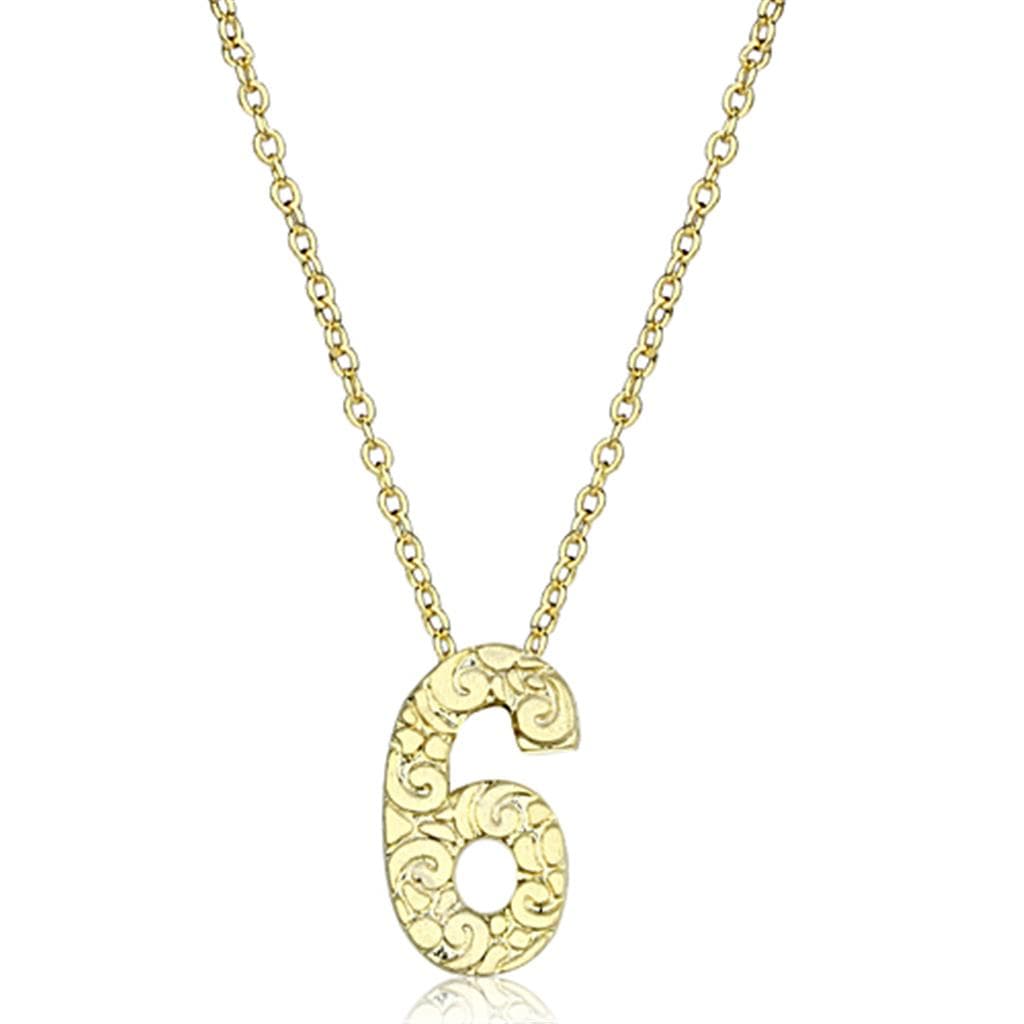 Brass Gold Textured Number 6 Pendant Necklace