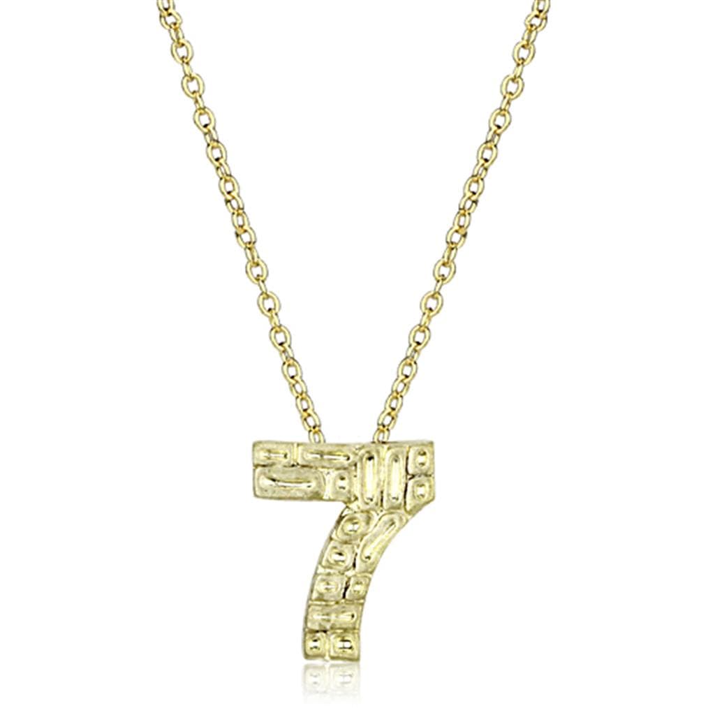 Brass Gold Textured Number 7 Pendant Necklace