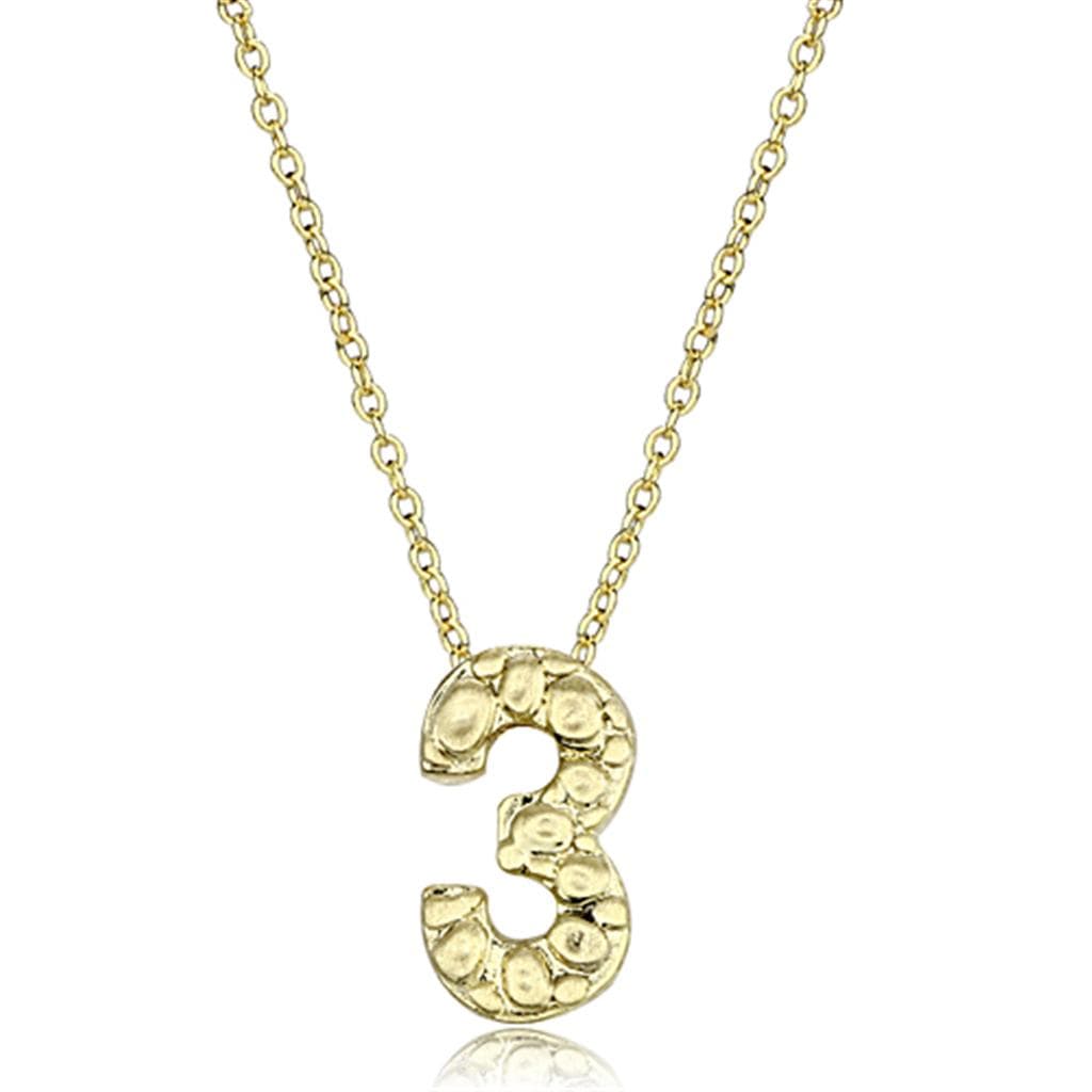 Brass Gold Textured Number 3 Pendant Necklace