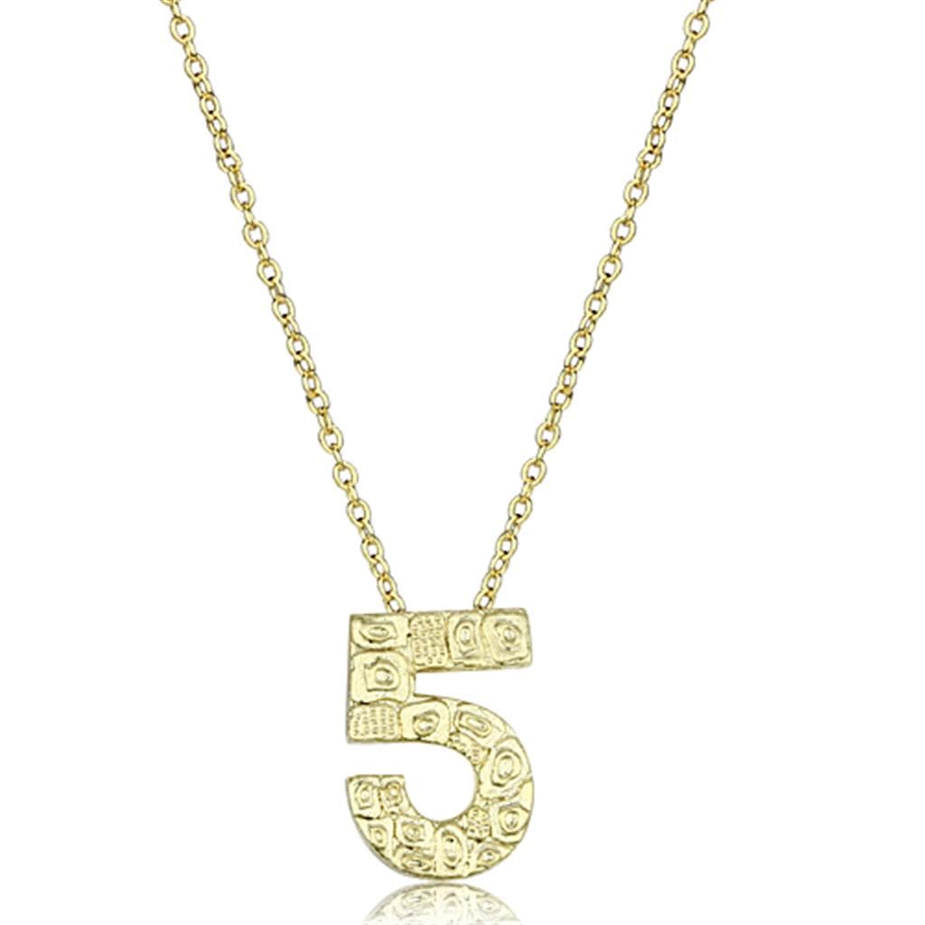 Brass Gold Textured Number 5 Pendant Necklace