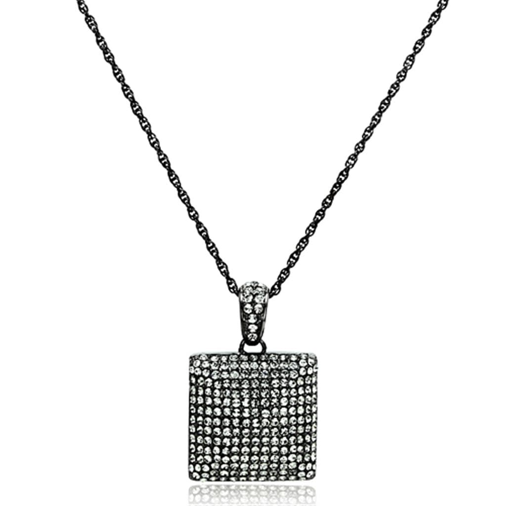 Brass Gunmetal CZ Pave Square Pendant Necklace