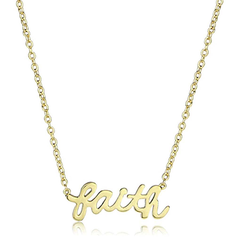 Brass Gold Script Faith Word Pendant Necklace