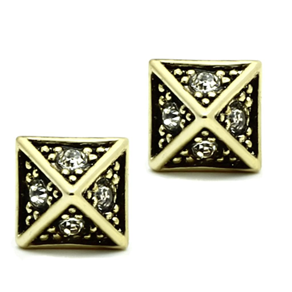 Brass Gold CZ Geometric X Square Stud Earrings