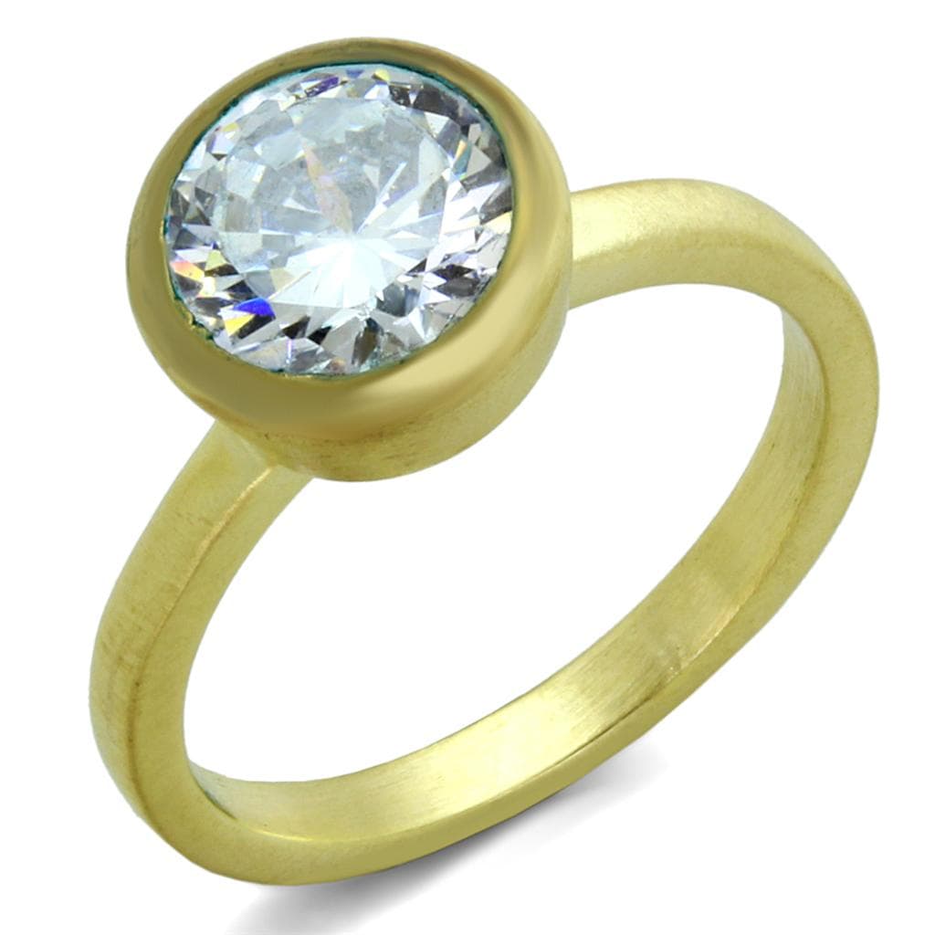 Brass Gold Clear CZ Round Bezel Solitaire Ring