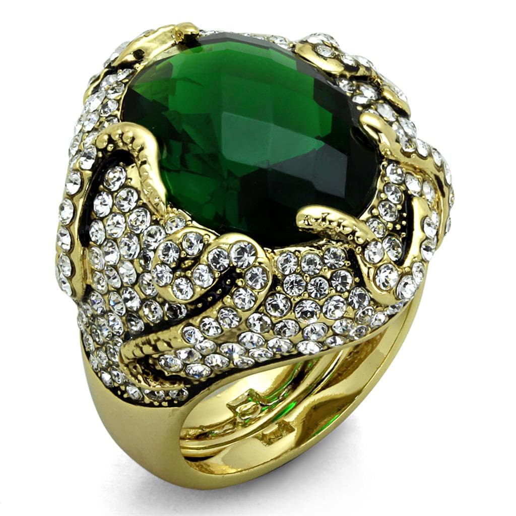 Brass Gold Green Emerald Oval CZ Wrapped Cocktail Ring