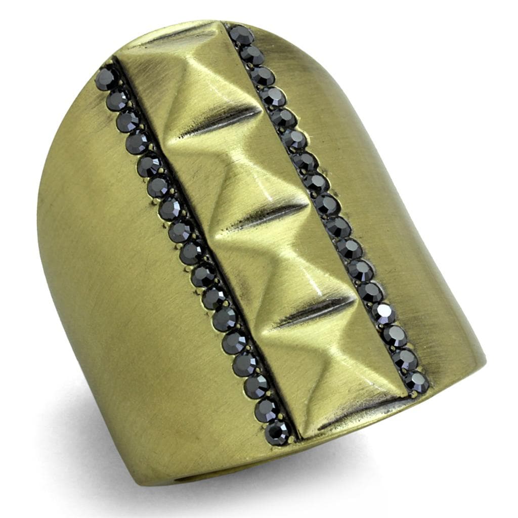 Brass Gold Black CZ Pyramid Studded Wide Band Ring