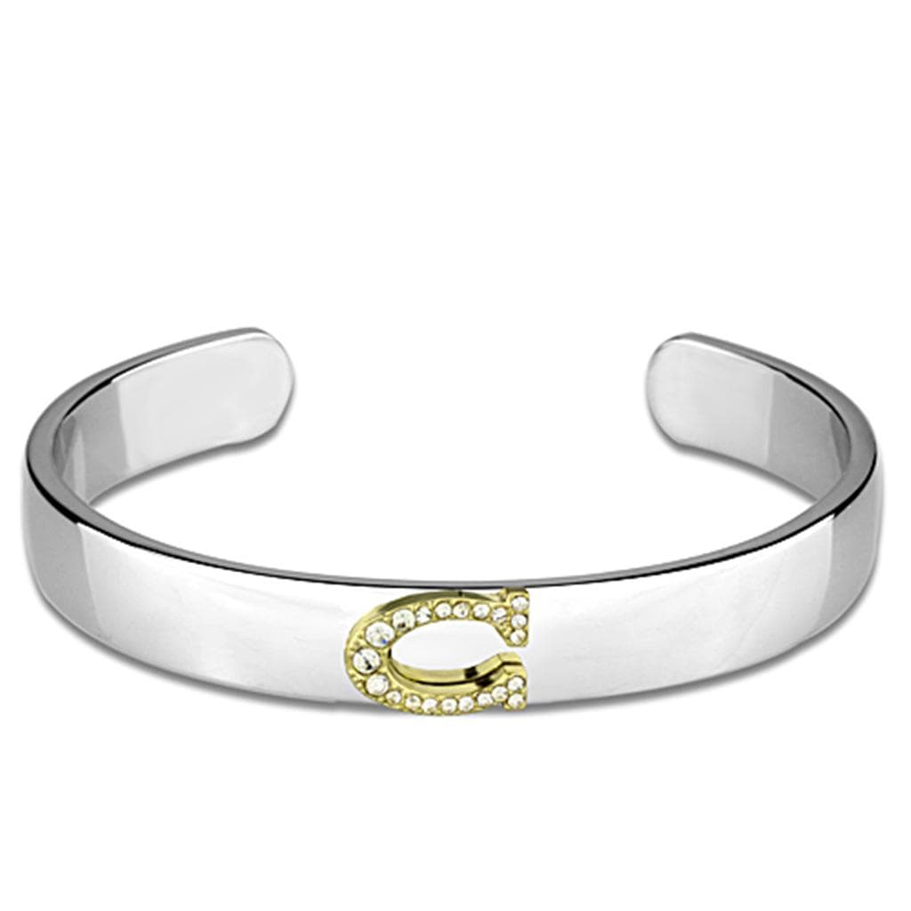 Brass Silver Gold CZ Initial Letter C Cuff Bangle Bracelet