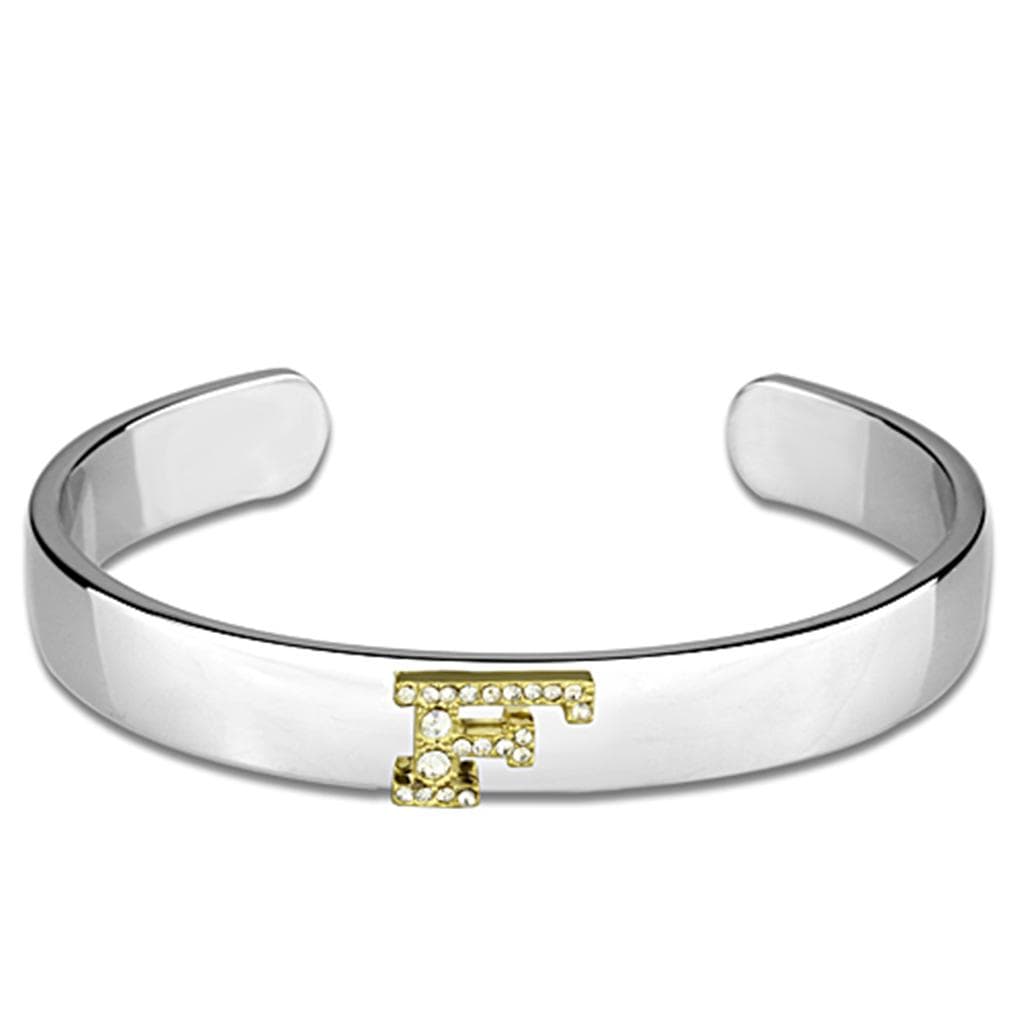 Brass Silver Gold CZ Initial Letter F Cuff Bangle Bracelet