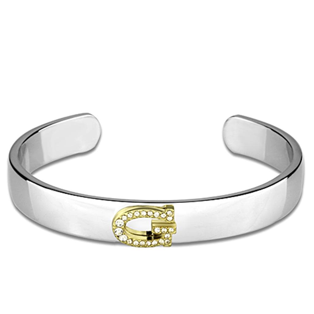 Brass Silver Gold CZ Initial Letter G Cuff Bangle Bracelet