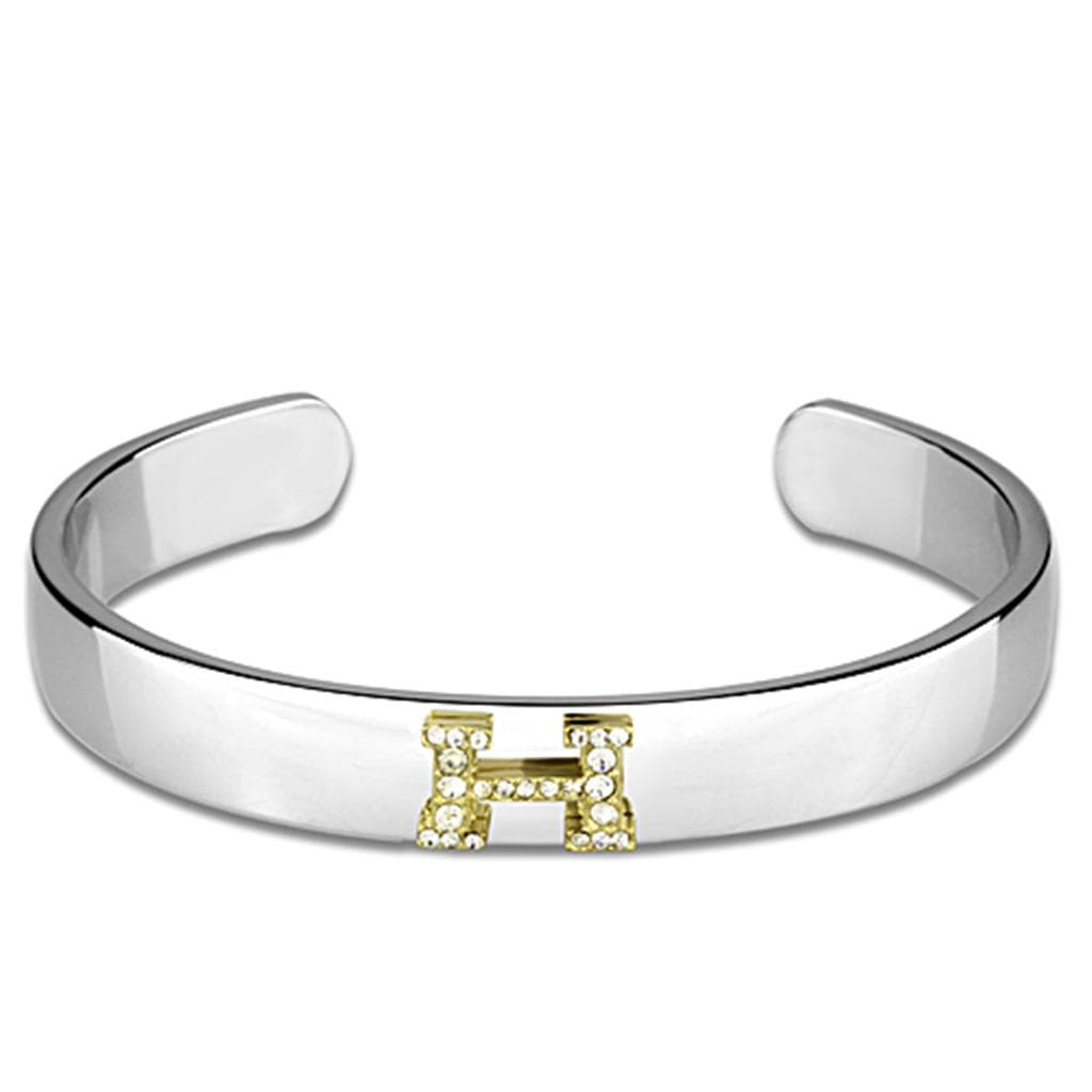 Brass Silver Gold CZ Initial Letter H Cuff Bangle Bracelet